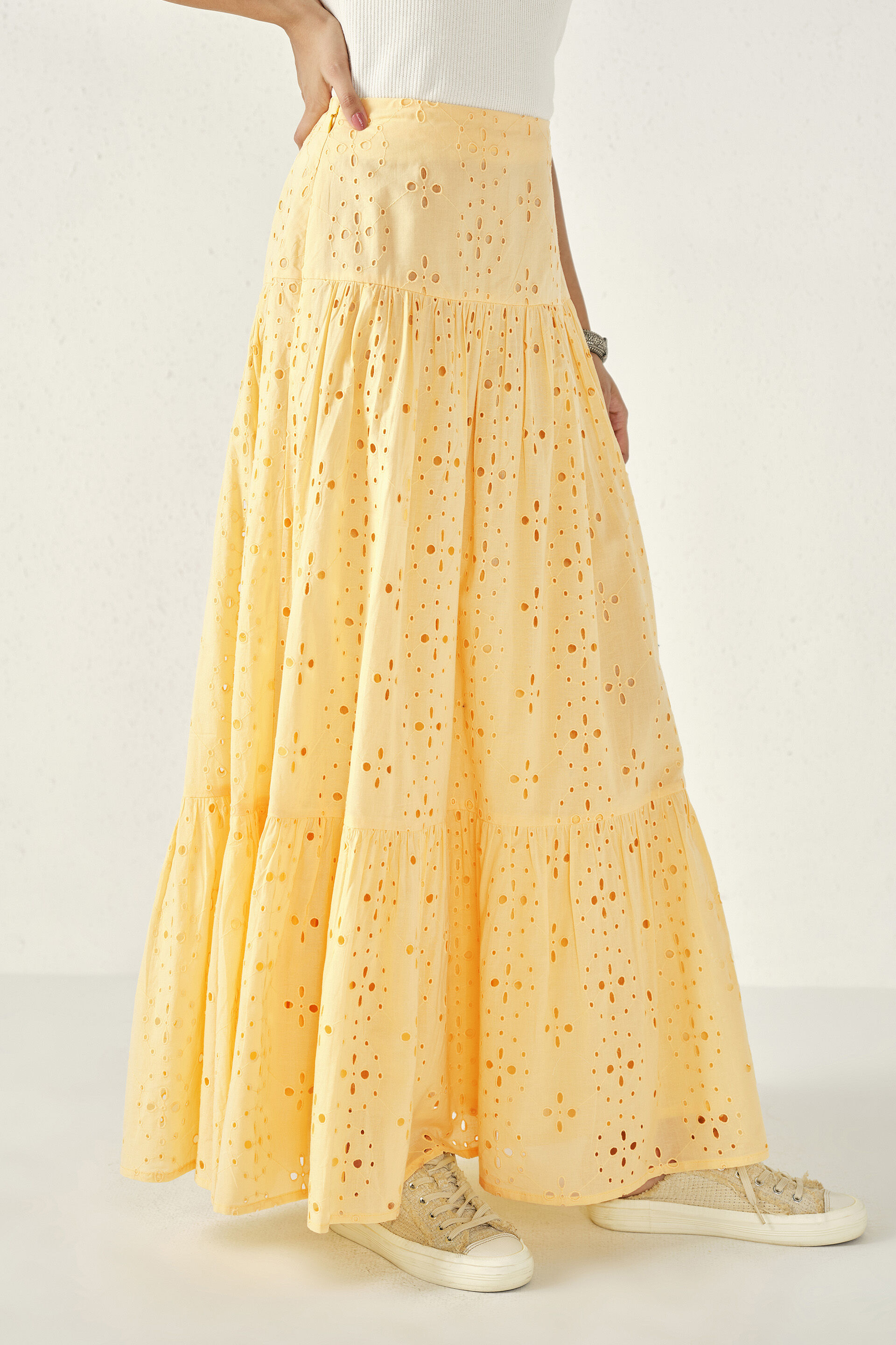 Mellow Yellow Schiffli Skirt, Yellow, image 4